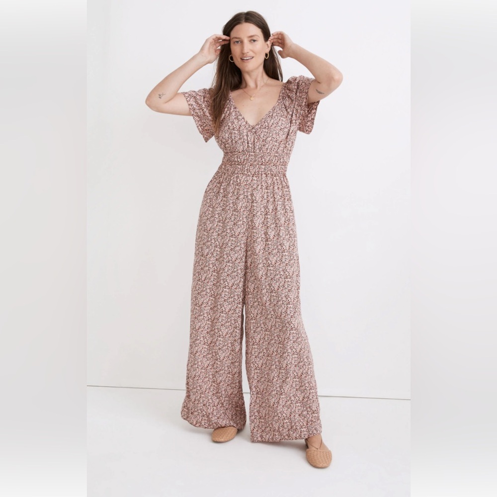 Madewell V-Neck Floral Jumpsuit in Mauve